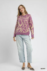 Umgee Ribbed Hem Contrast Dropped Shoulder Sweater OutfitFlow